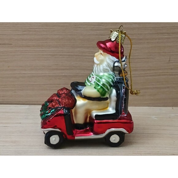 Santa Claus Driving Golf Cart "I love Golf" Glass Christmas Ornament Gift Idea - Picture 6 of 11